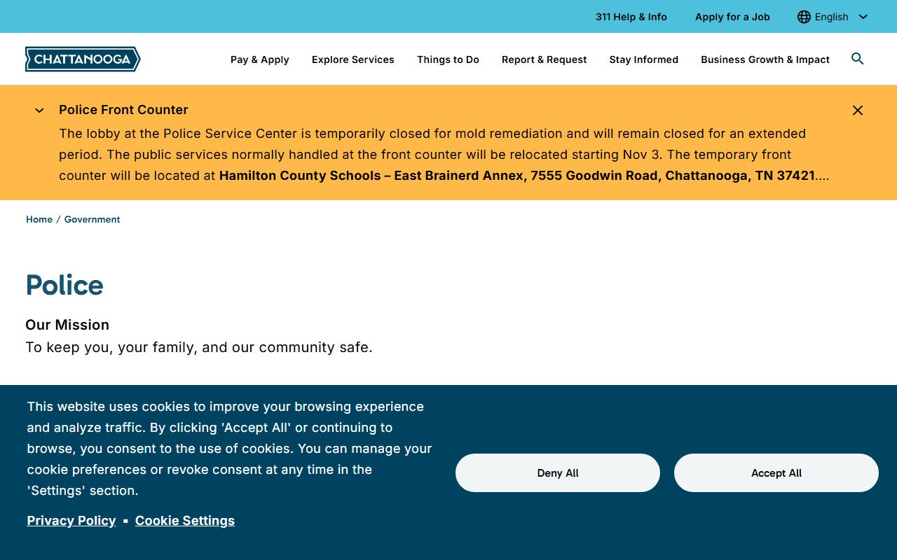 Chattanooga criminal records information on the police department website