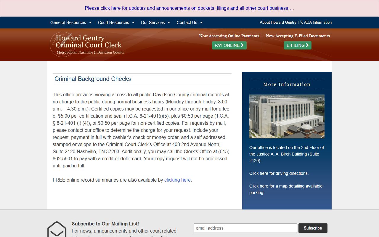Nashville criminal background checks information