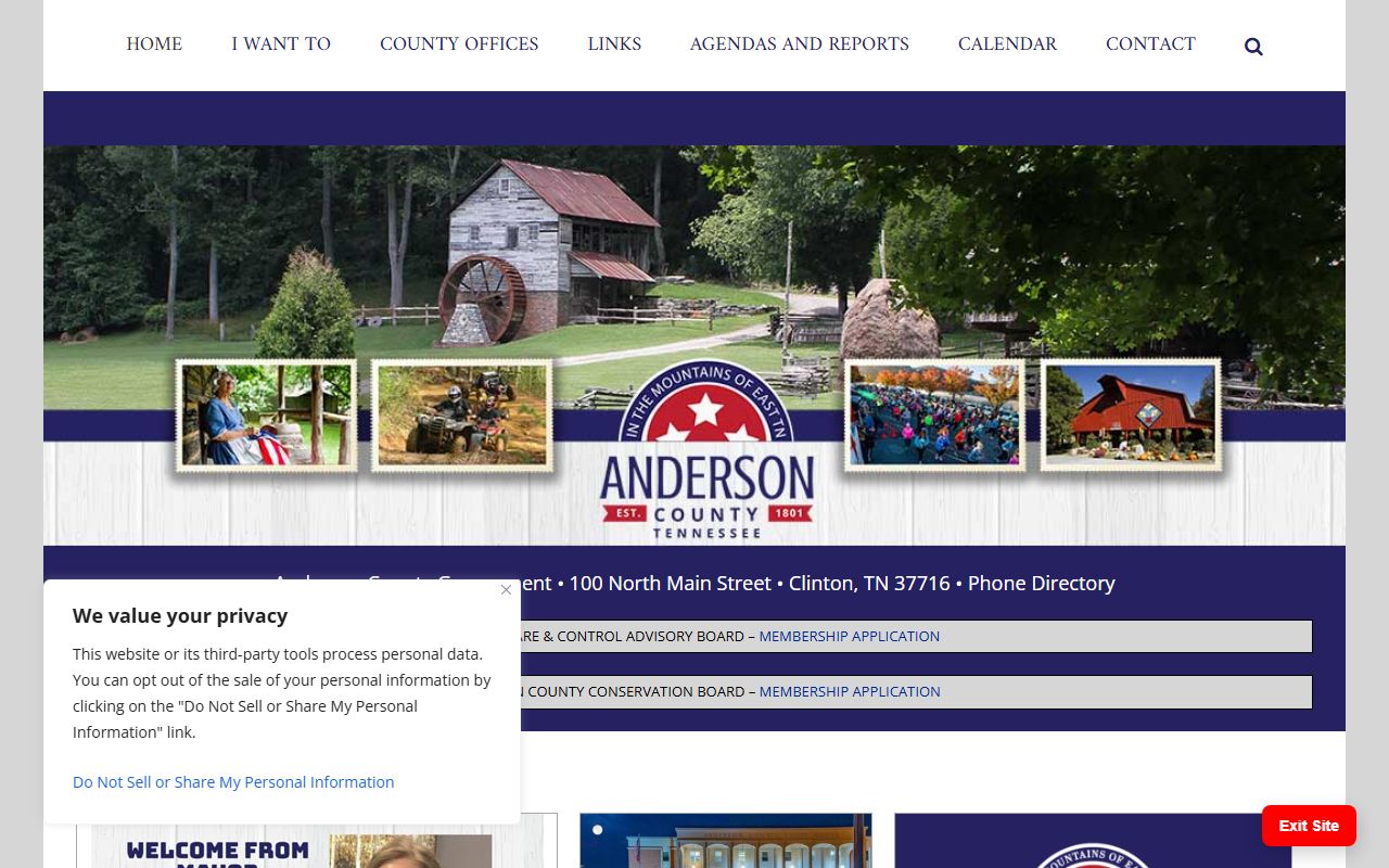 Anderson County government website for criminal records