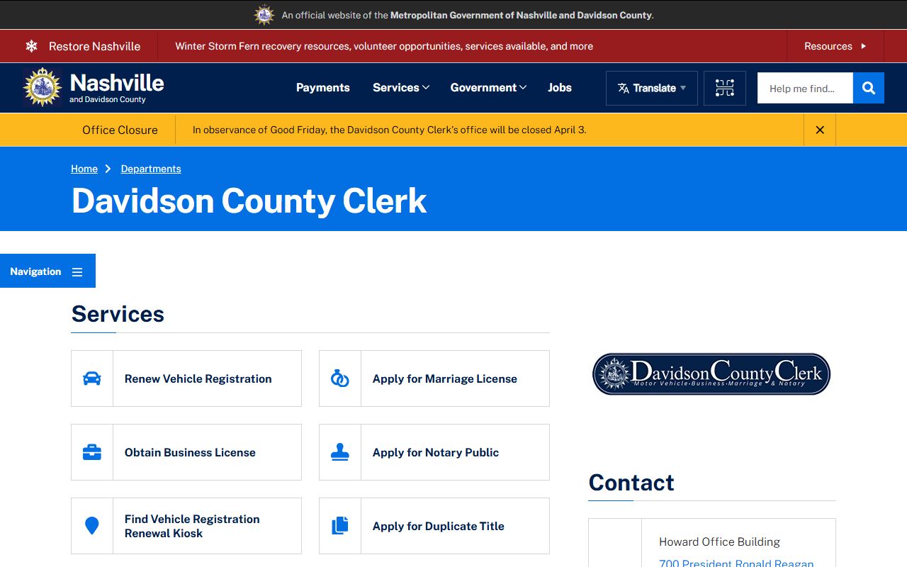 Davidson County clerk information related to county criminal records research