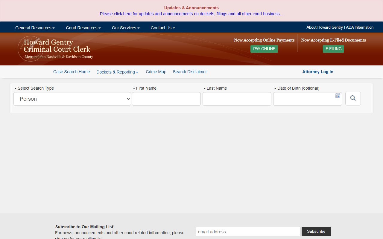 Davidson County public case search for criminal records