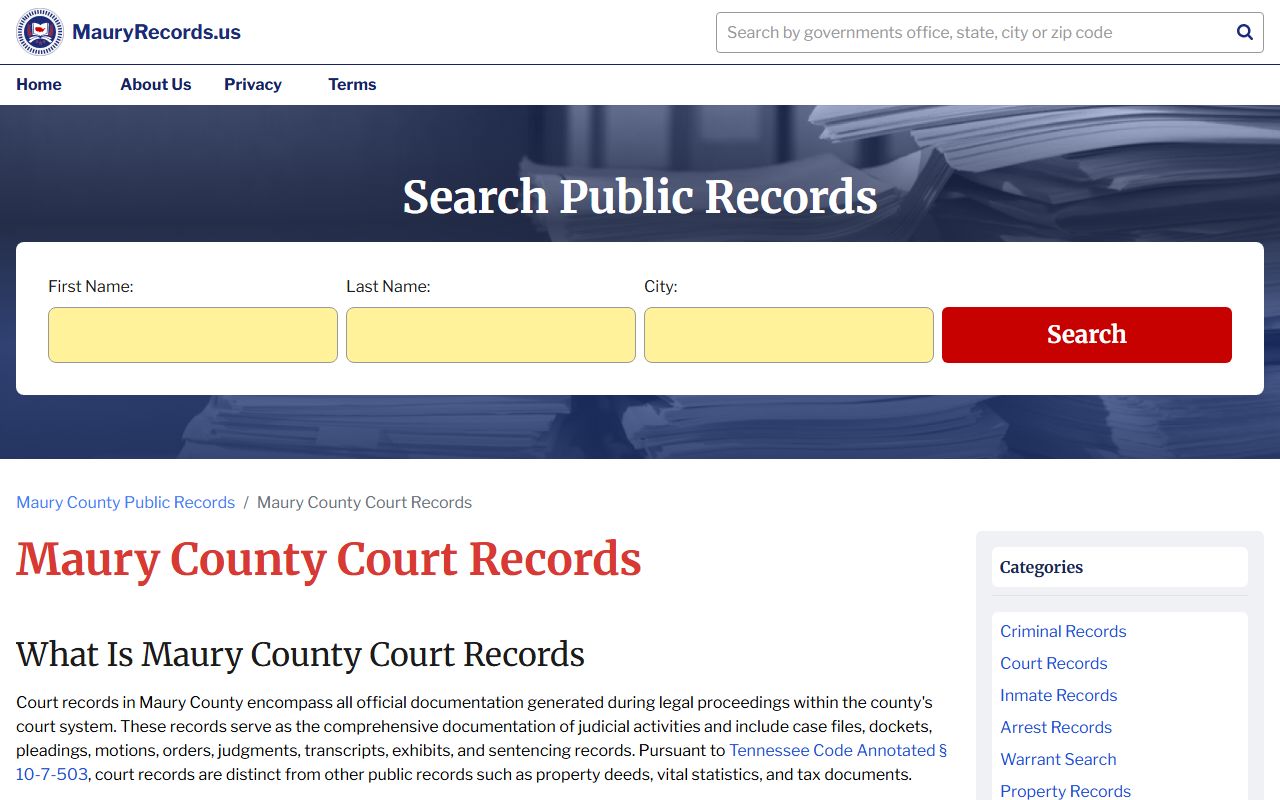 Maury County court records guide for criminal records