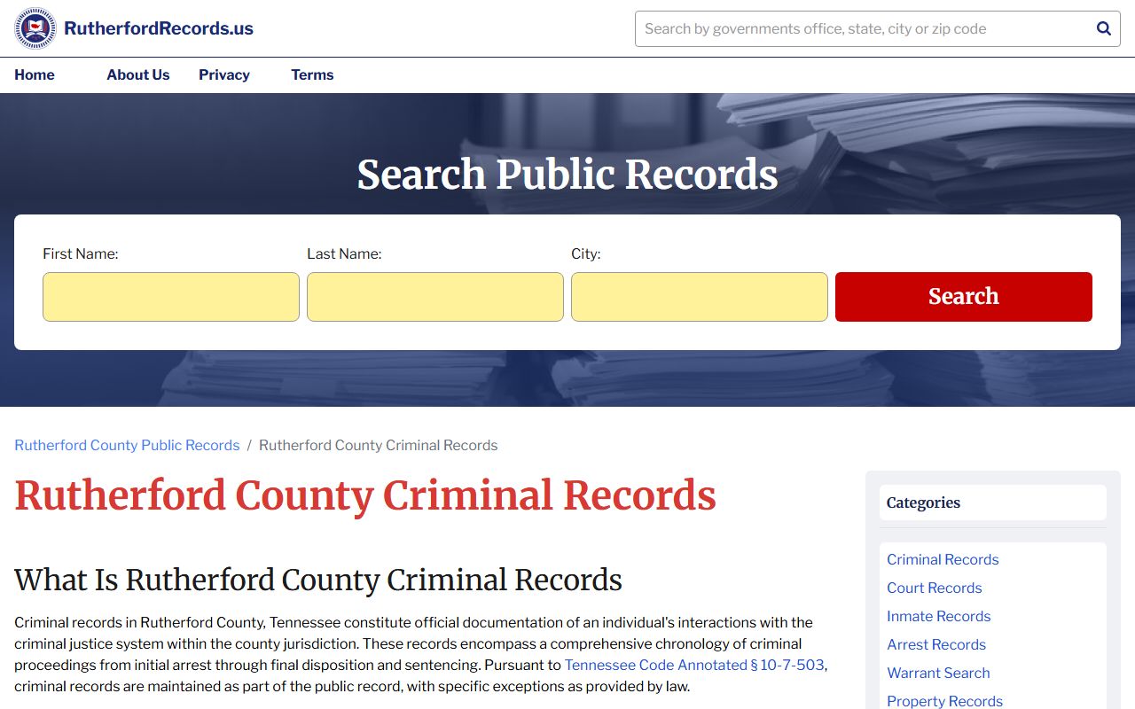 Rutherford County criminal records access guide