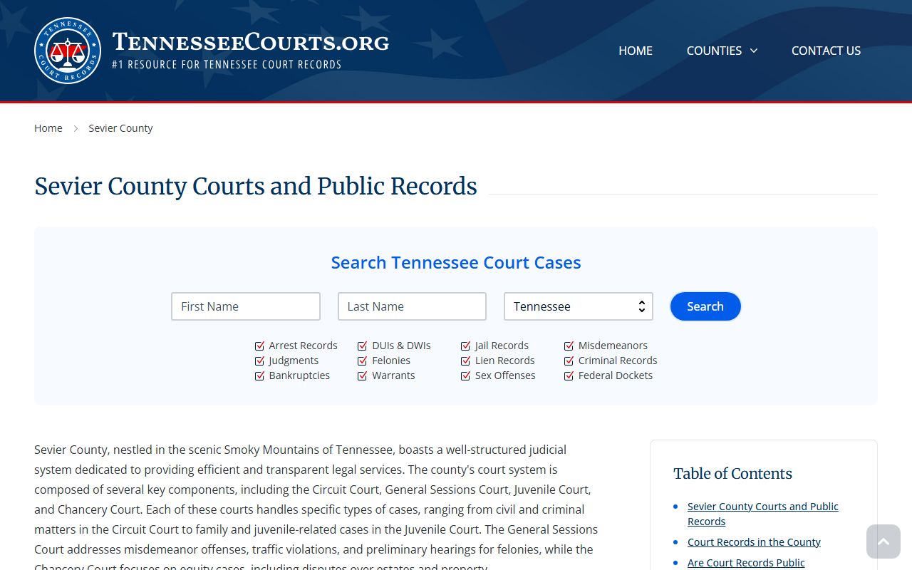 Sevier County court records guide for criminal records